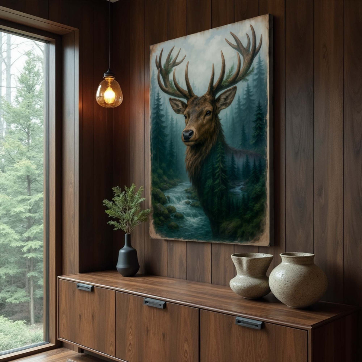 Misty Stag Double Exposure Wall Art