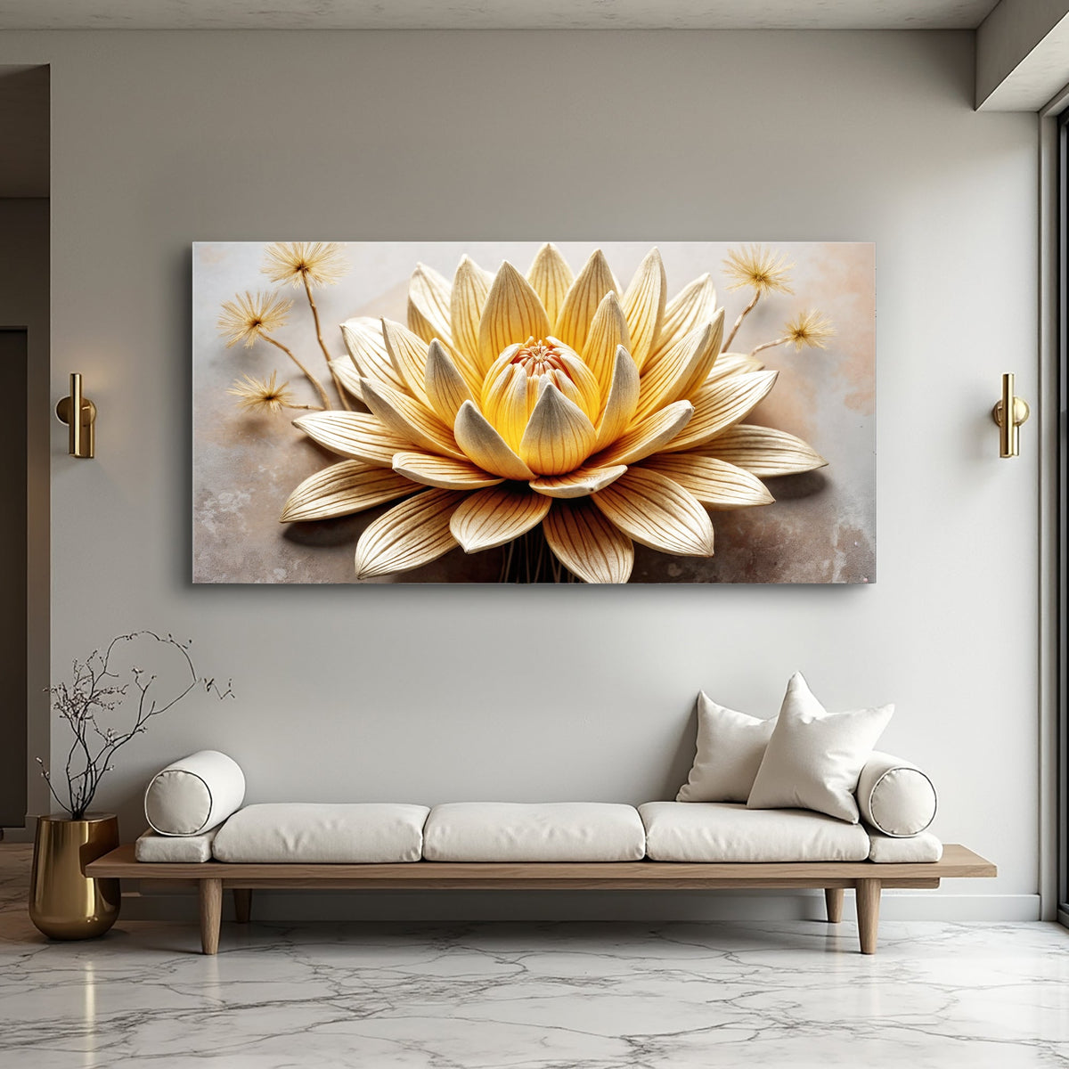 Golden Lotus Minimalist Abstract Wall Art II
