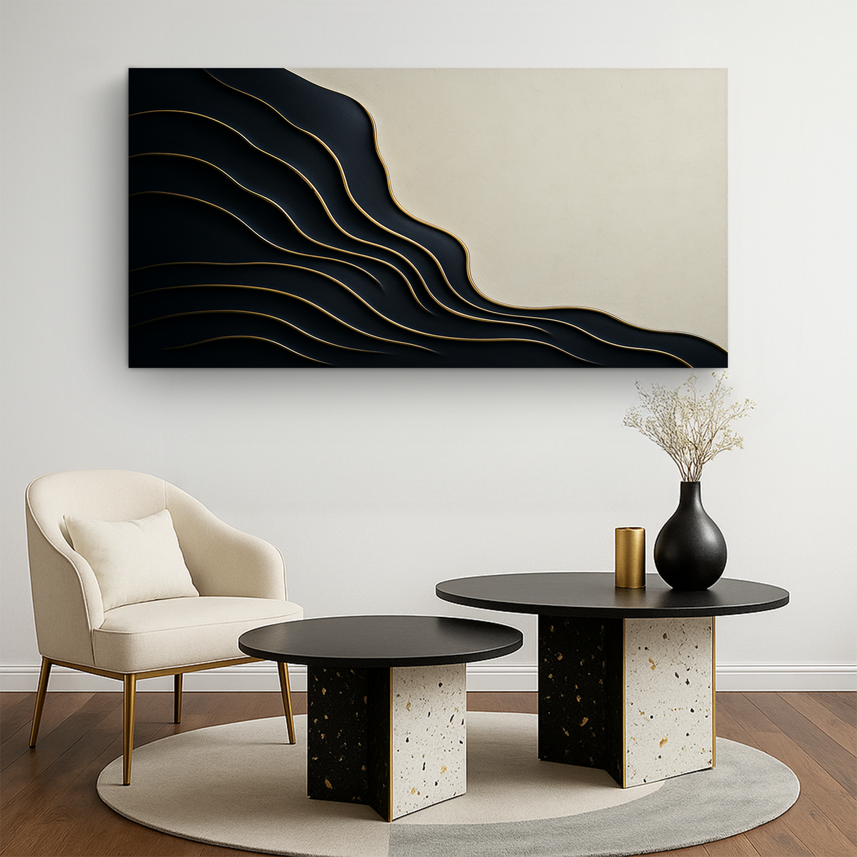 Black and Gold Minimalist Abstract Wall Art