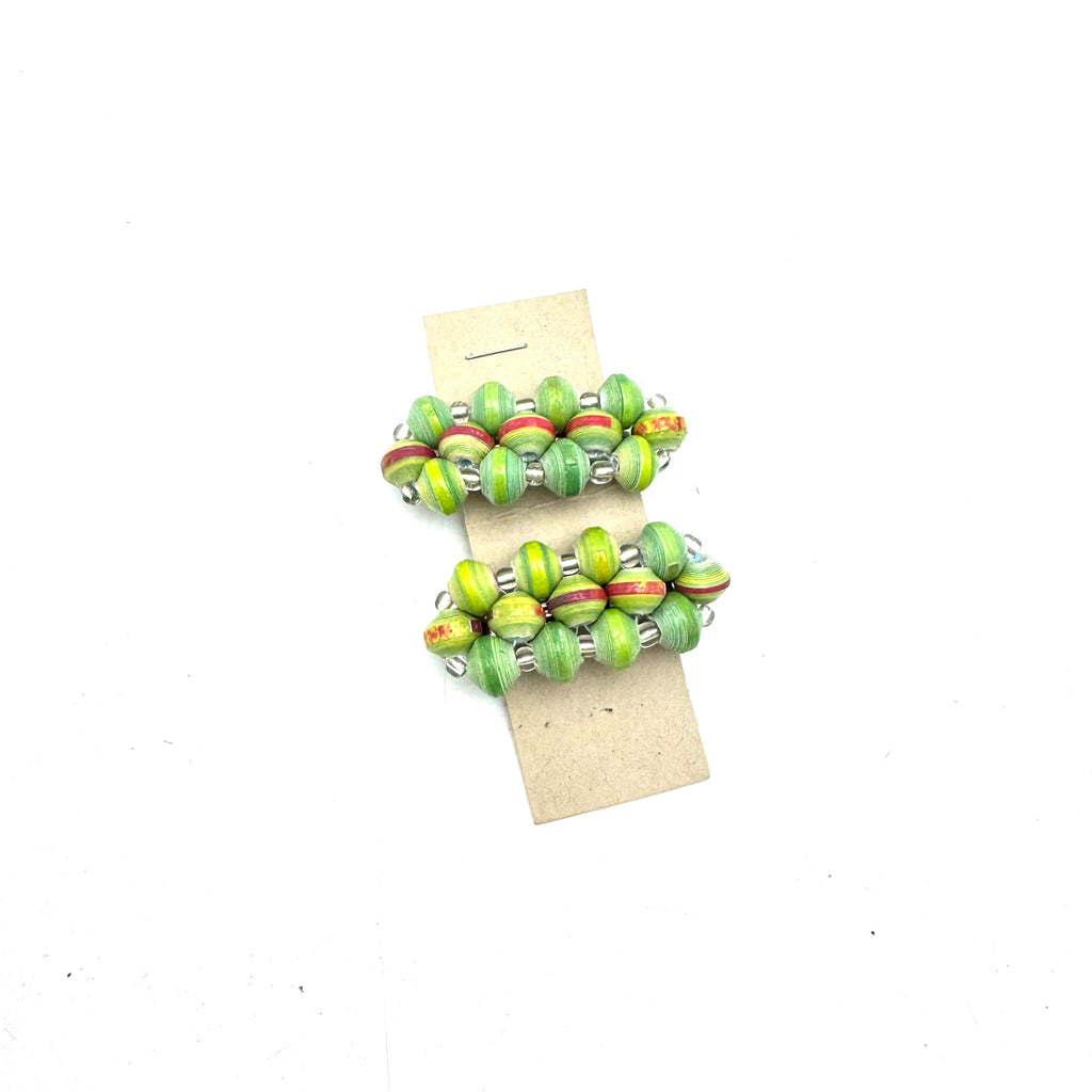 Paper Bead Hair Clips (Set of 2)- Green