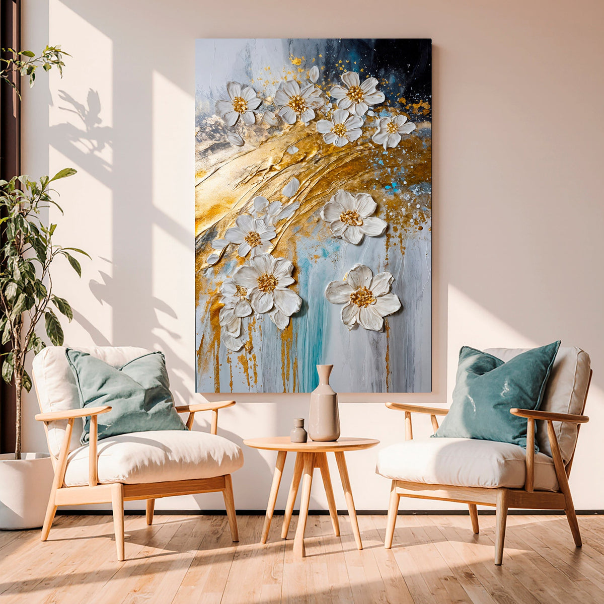 Abstract Gold Floral Wall Art