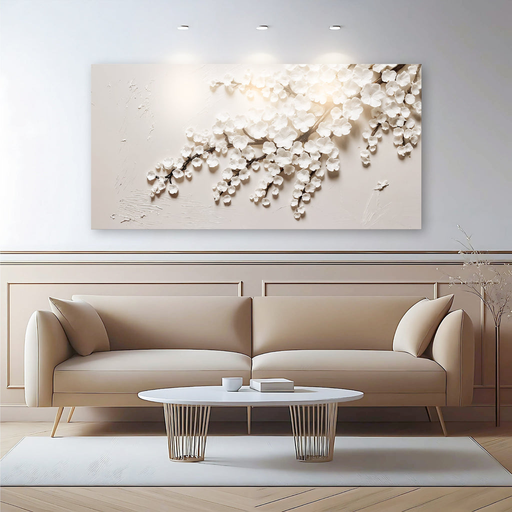 White Cherry Blossom Wall Art
