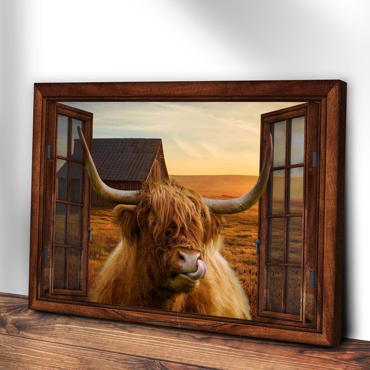 Highland Cow Window View Canvas Wall Art