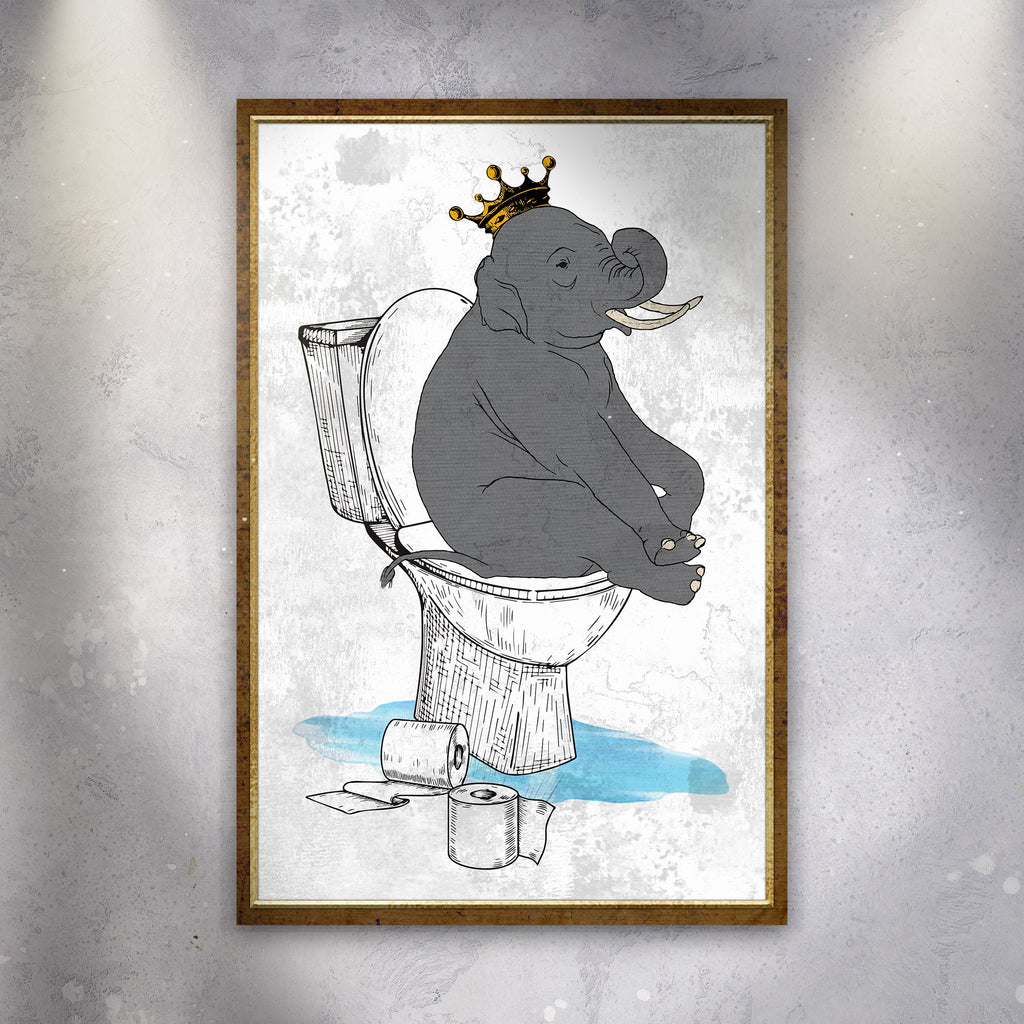 King Elephant On Toilet Canvas Wall Art