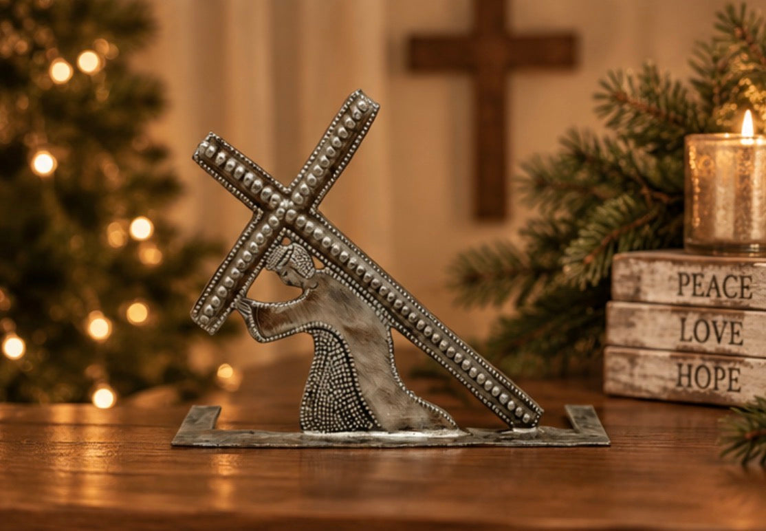 The Cross — Haitian Steel Drum Metal Art | 5" x 4" | Faith-Based Christmas Gift