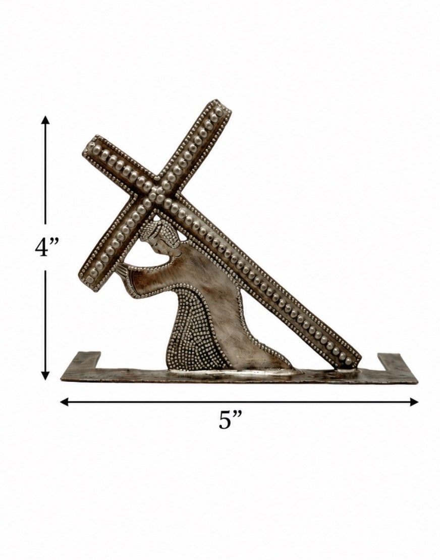 The Cross — Haitian Steel Drum Metal Art | 5" x 4" | Faith-Based Christmas Gift