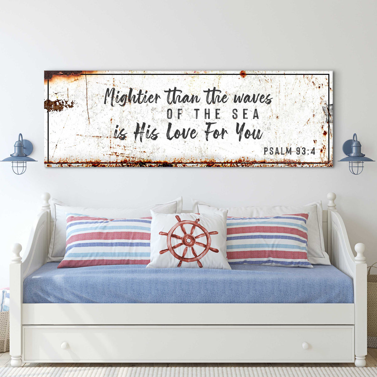 Psalm 93:4 - Mightier Than The Waves Is His Love Rustic Sign