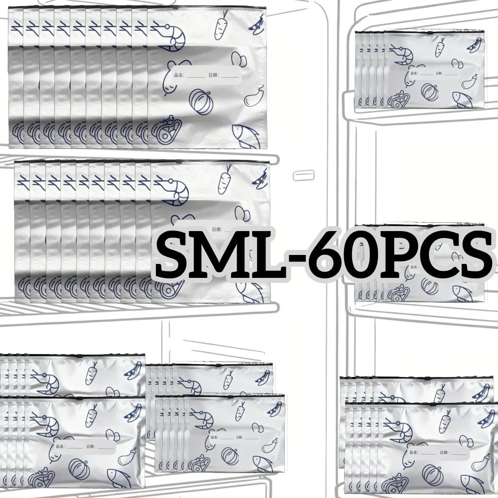 10/60pcs Aluminum Foil Storage Bags Freezer Sealed Organizers Food Packaging Reusable Pantry Odor-Proof Bag Kitchen Essential
