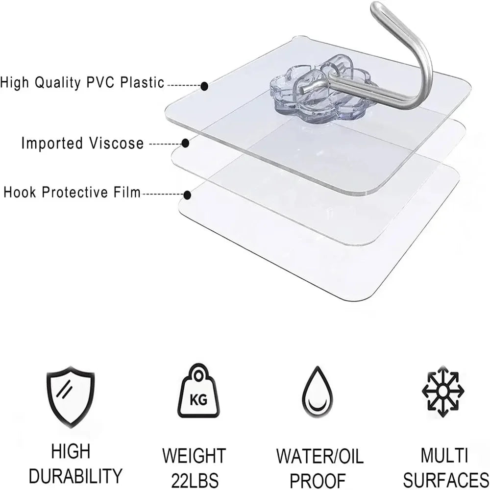 10/20/30Pcs Self-adhesive Wall Hooks Waterproof Oilproof Sticky Hooks Punch Free Heavy Duty Hanging Hooks For Kitchen Bathroom