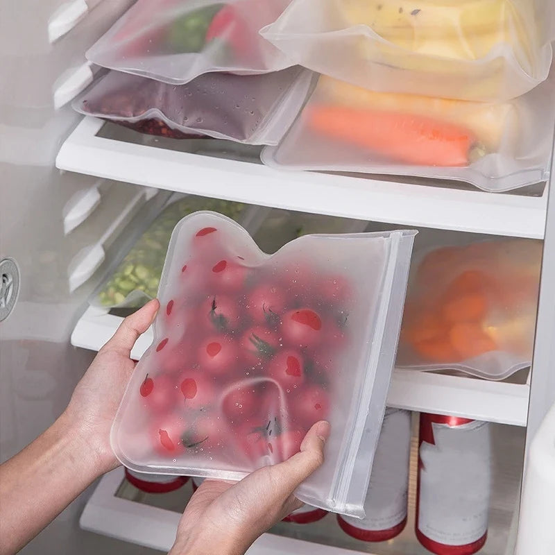5pc Kitchen Accessories Fruit and Vegetable Silicone Bag Reusable Fresh-keeping Sealed Bag Refrigerator Food Storage Ziplock Bag