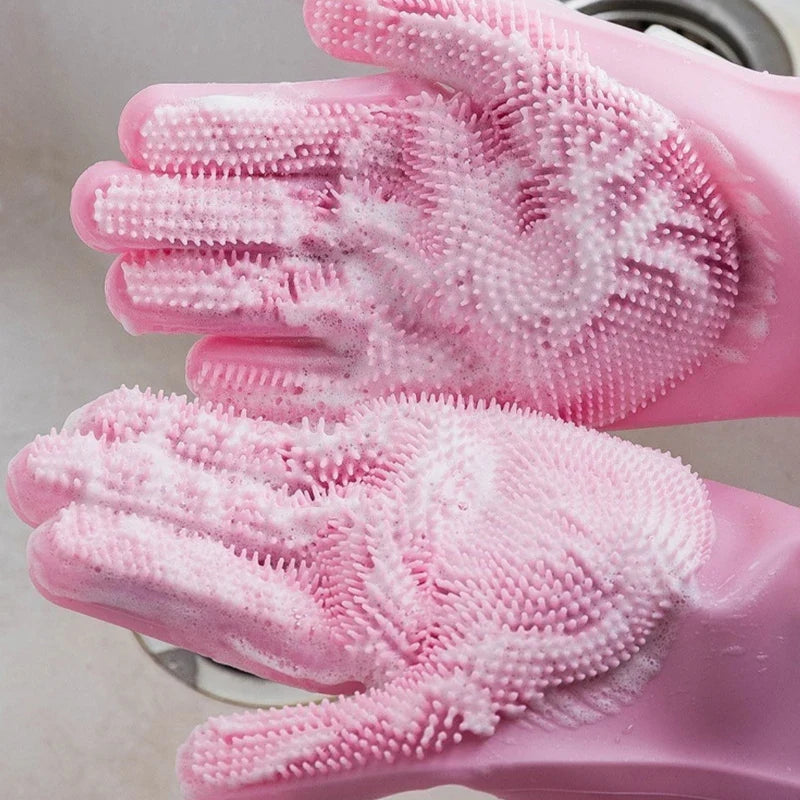 Dishwashing Cleaning Gloves Magic Silicone Rubber Dish Washing Gloves For Household Sponge Scrubber Kitchen Cleaning Tools