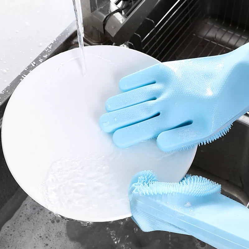 Dishwashing Cleaning Gloves Magic Silicone Rubber Dish Washing Gloves For Household Sponge Scrubber Kitchen Cleaning Tools