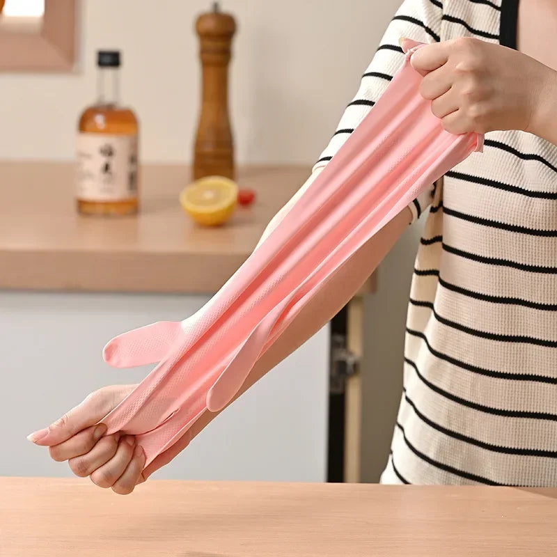 1Pair NBR Dishwashing Gloves Extra Long Thick Nonslip Wearresistant Kitchen Housework Cleaning Car Washing Clothes Rubber Gloves
