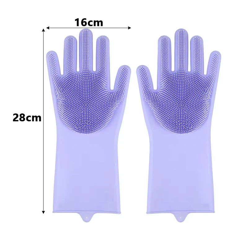 Dishwashing Cleaning Gloves Magic Silicone Rubber Dish Washing Gloves For Household Sponge Scrubber Kitchen Cleaning Tools