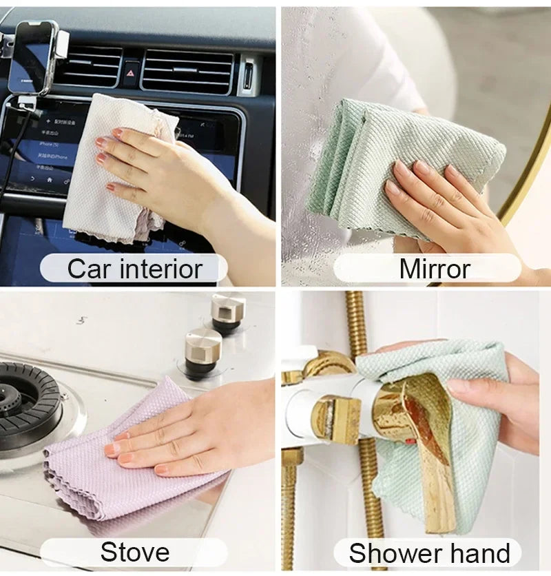 1-10pcs Microfiber Glass Cleaning Cloth Rag Lint-Free For Windows Car Kitchen Mirror No Trace Reusable Fish Scale Rag Polishing
