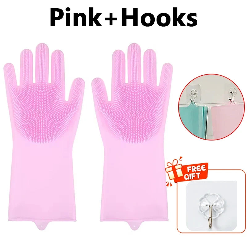 Dishwashing Cleaning Gloves Magic Silicone Rubber Dish Washing Gloves For Household Sponge Scrubber Kitchen Cleaning Tools