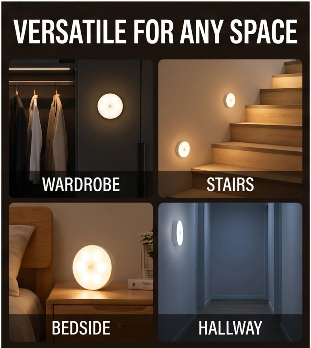 Warm LED Night Light with Motion Sensor USB Rechargeable Wireless Lamp for Cabinet Wardrobe Staircase Closet Lighting