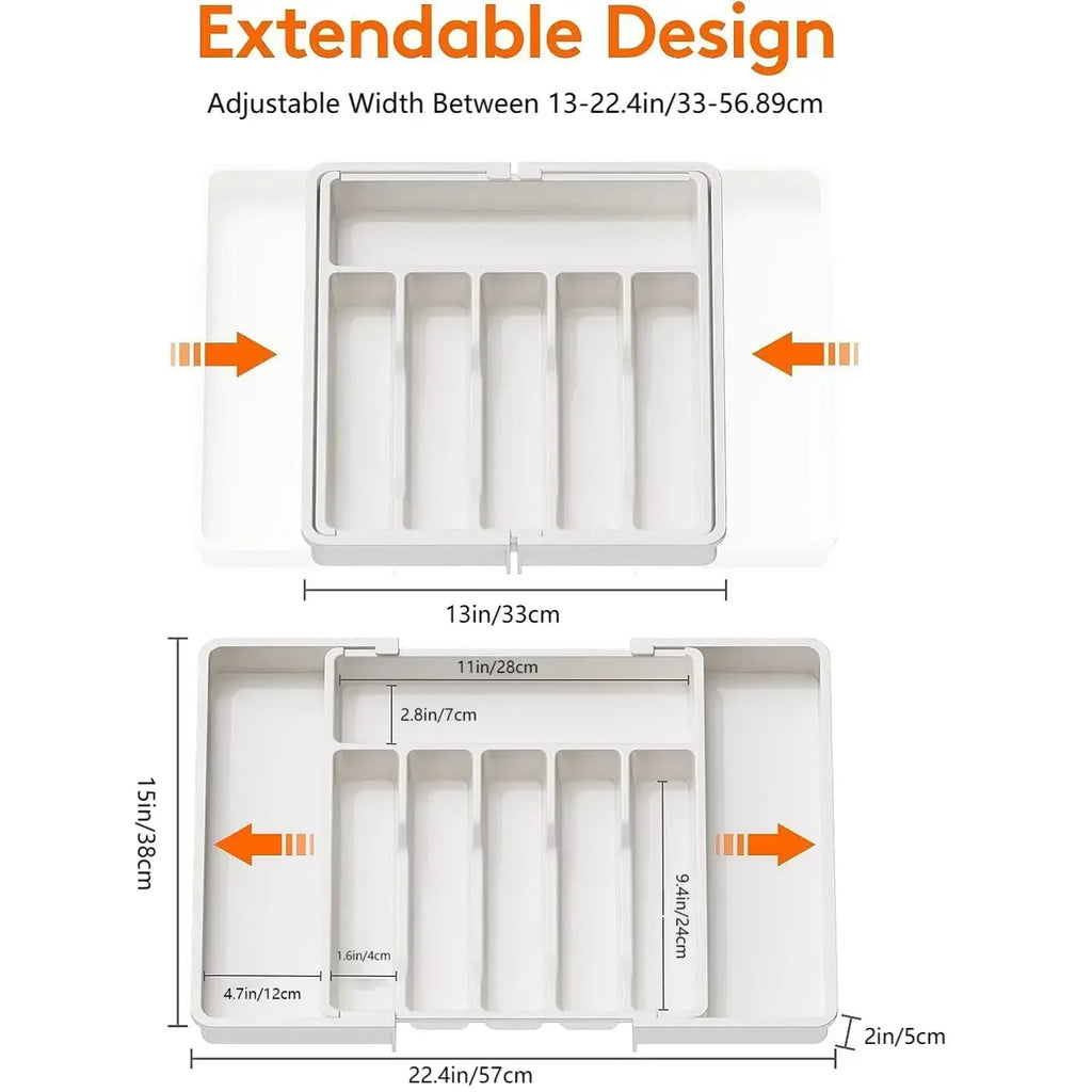 UpgradedAdjustable Plastic Cutlery Drawer Organizer Divided Storage Tray Space Saving Holder for Kitchen Knives Spoons Tableware