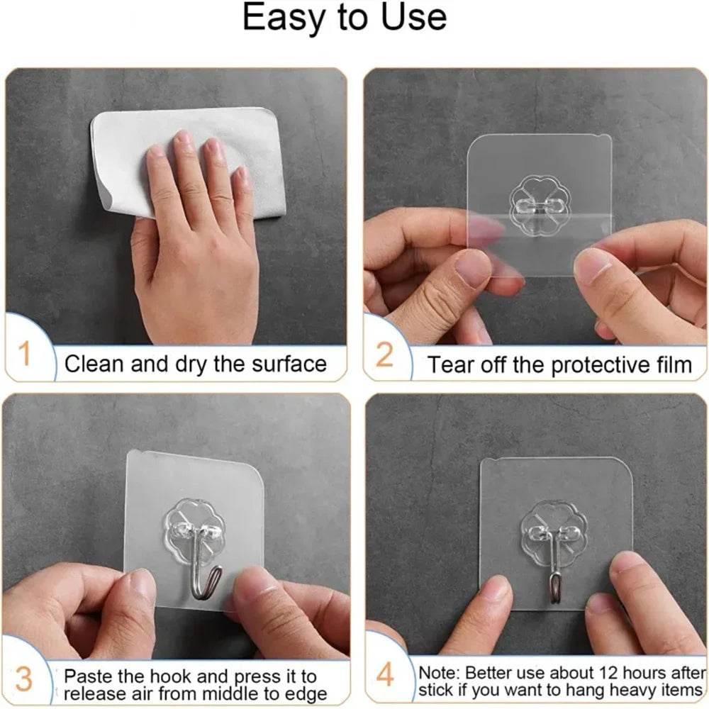 10/20/30Pcs Self-adhesive Wall Hooks Waterproof Oilproof Sticky Hooks Punch Free Heavy Duty Hanging Hooks For Kitchen Bathroom