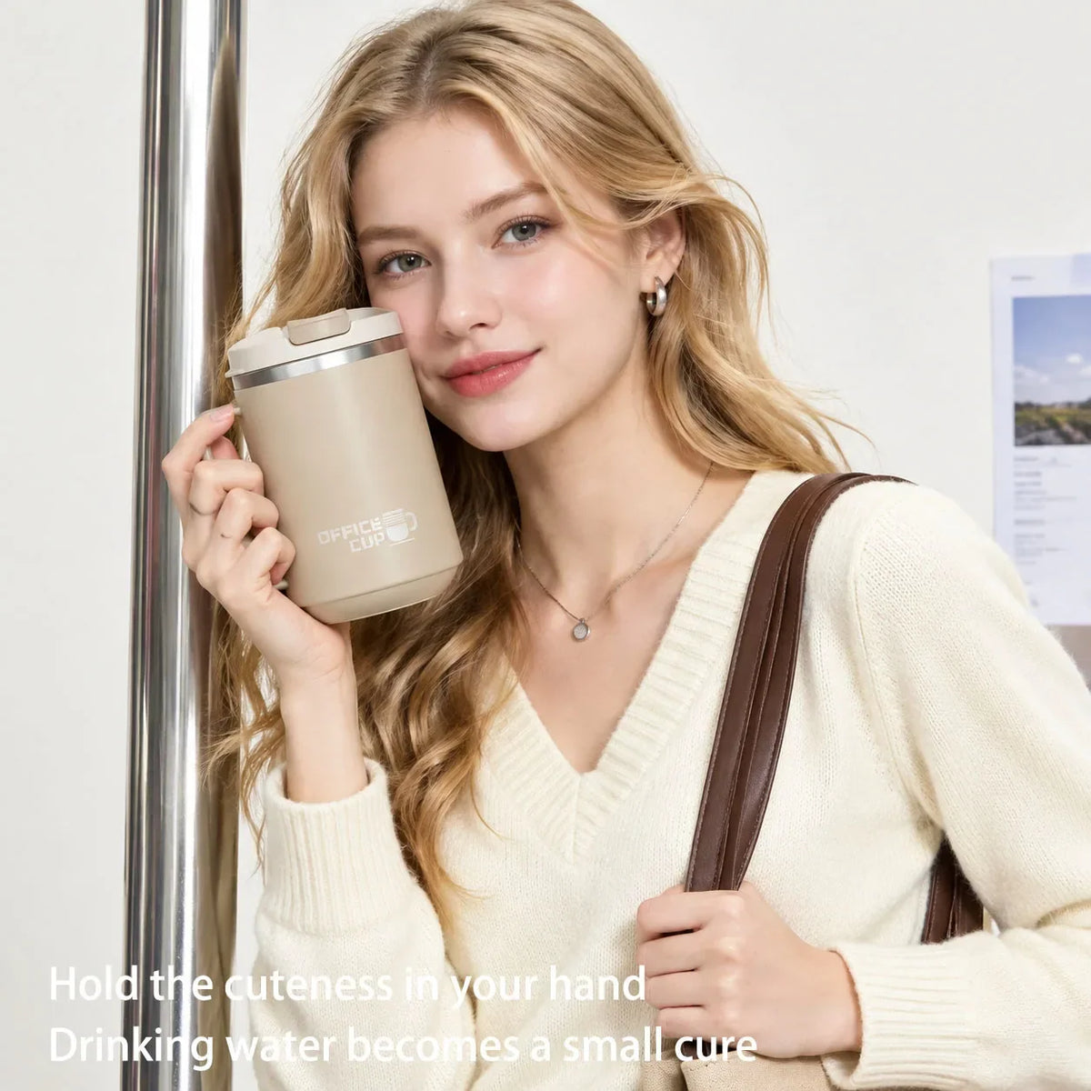480ML  Stainless Steel Double Wall Insulated Coffee Mug With Handle Keeps Cold and Heat Thermal Mug Leak-proof Drinking Cup