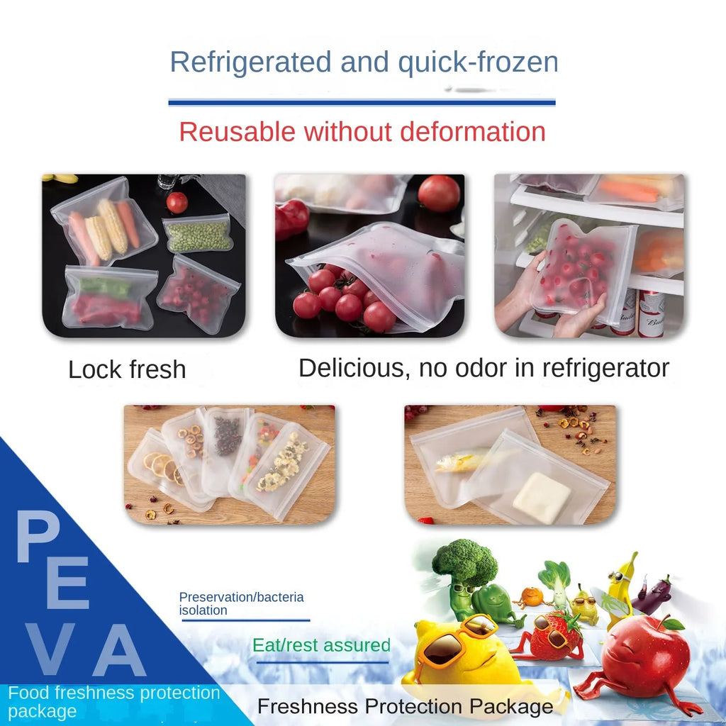 Reusable Food Storage Bags Silicone Stand Up Zip Shut Bag Leakproof Containers Cup Fresh Bag Fresh Wrap Ziplock Multifunction