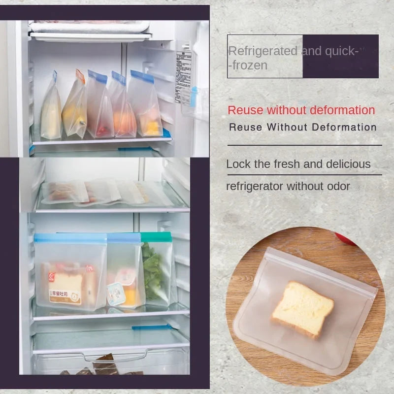 Reusable Food Storage Bags Silicone Stand Up Zip Shut Bag Leakproof Containers Cup Fresh Bag Fresh Wrap Ziplock Multifunction