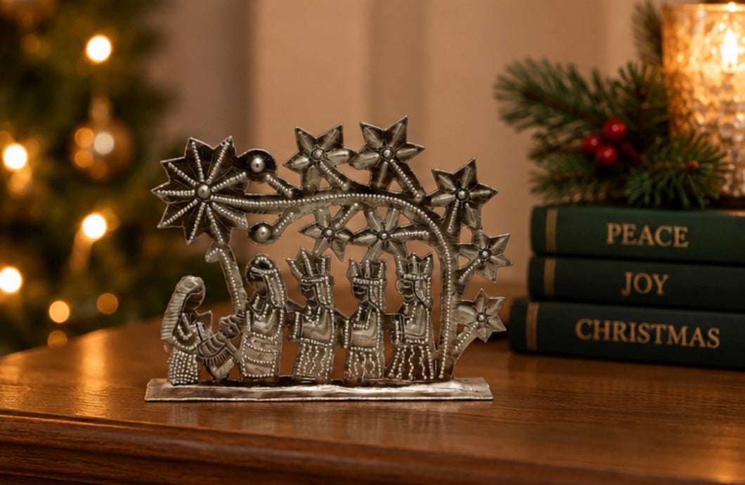 Small Three Kings Nativity |  Haitian Steel Drum Metal Art |  Epiphany & Christmas Gift