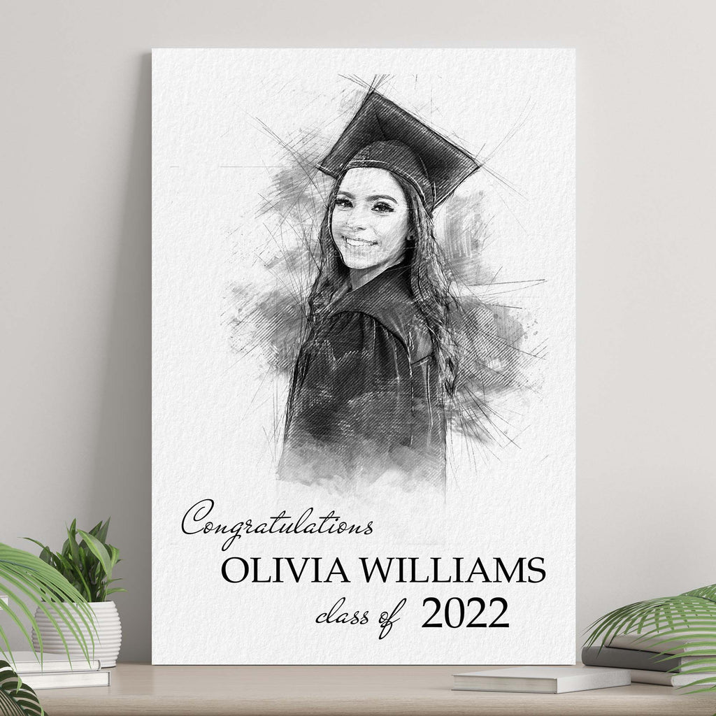 Graduation Photo Pencil Sketch Portrait Sign