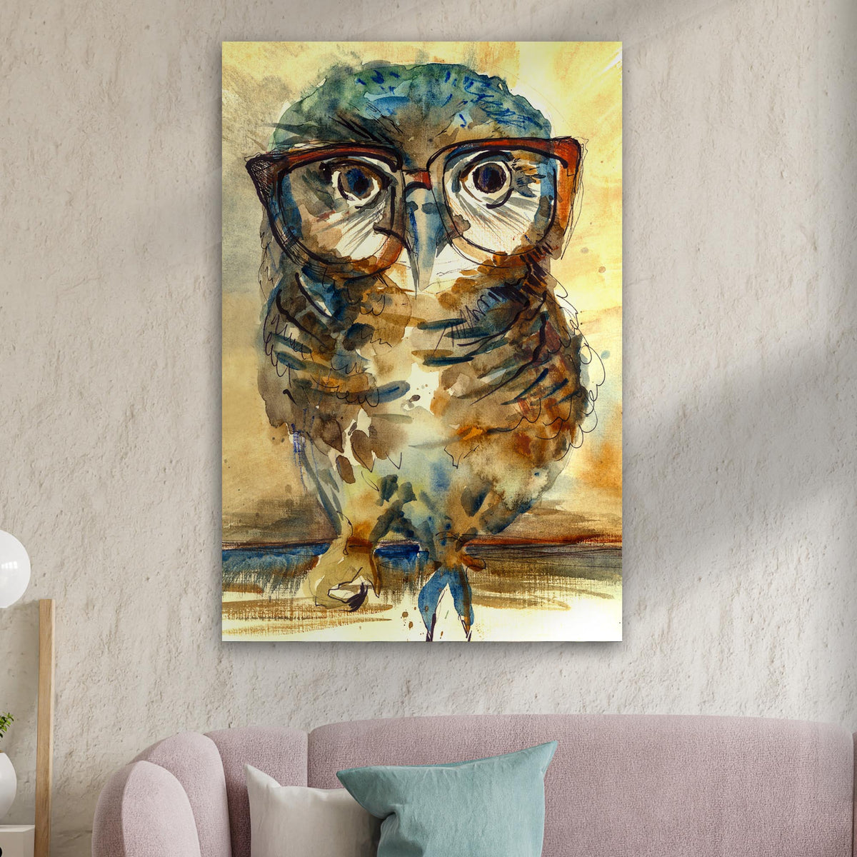 The Wise Owl Watercolor Portrait Canvas Wall Art