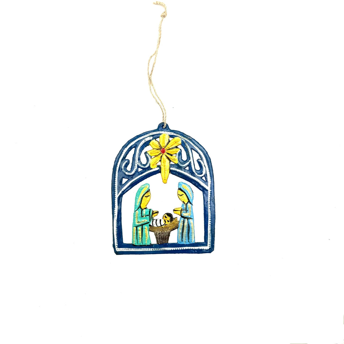 Arched Nativity Ornament — Blue | Haitian Steel Drum Art | Christmas Tree Ornament