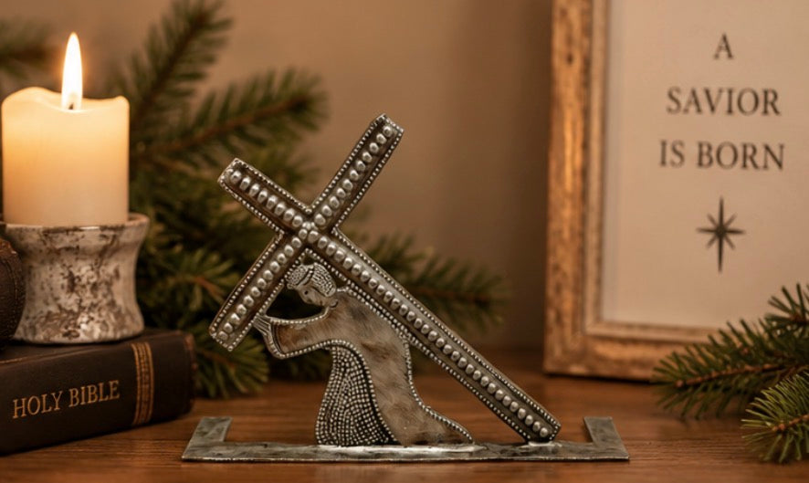 The Cross — Haitian Steel Drum Metal Art | 5" x 4" | Faith-Based Christmas Gift
