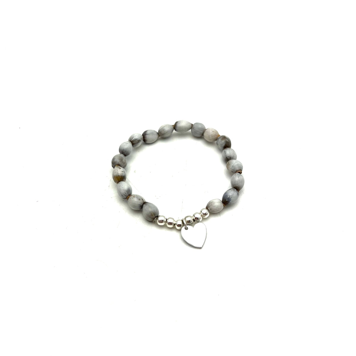 Adlay Bead Heart Charm Bracelet