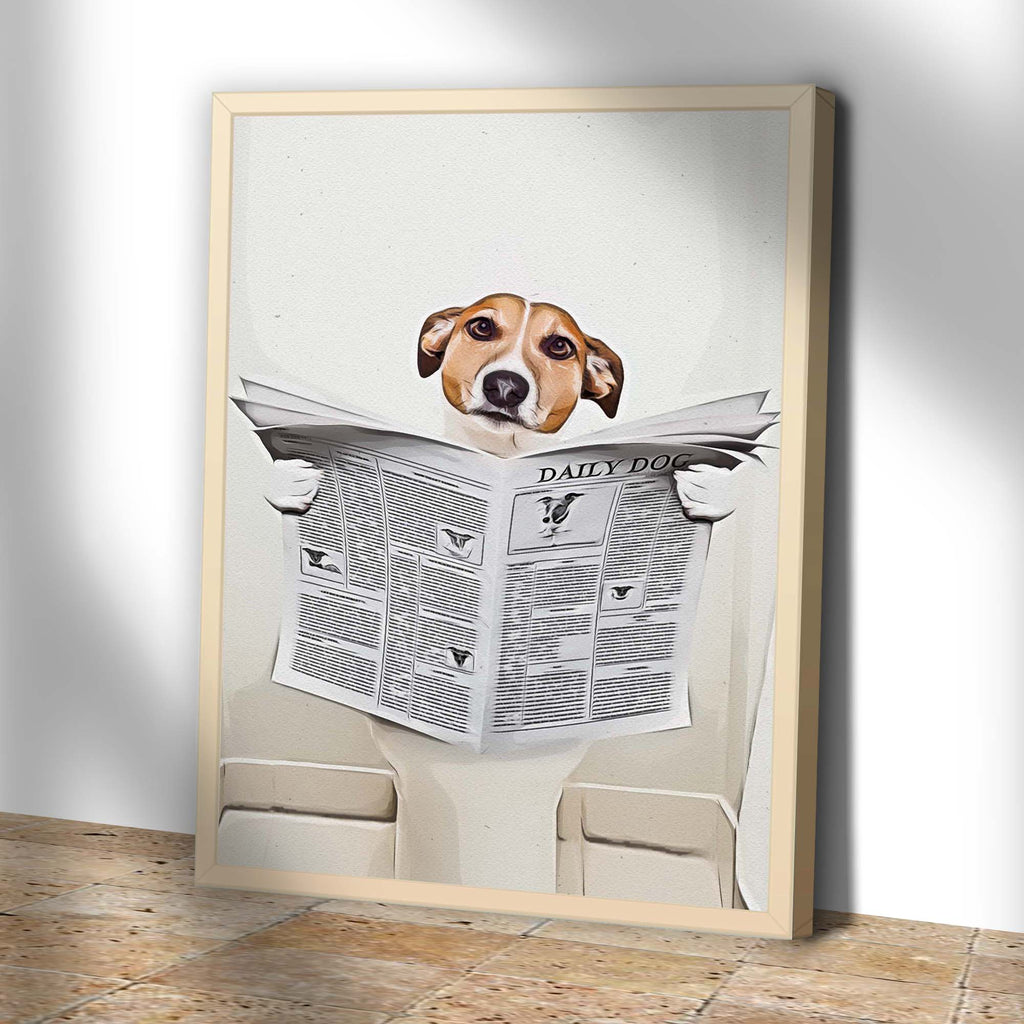 Dog Reading Newspaper Portrait Canvas Wall Art