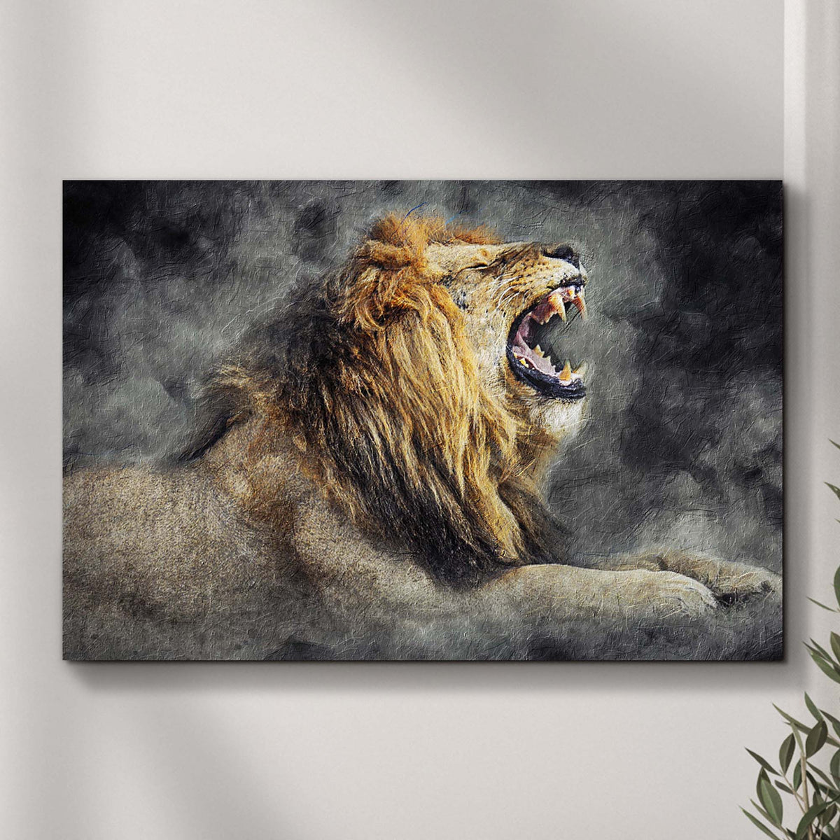 Lion Yawn Painting Canvas Wall Art