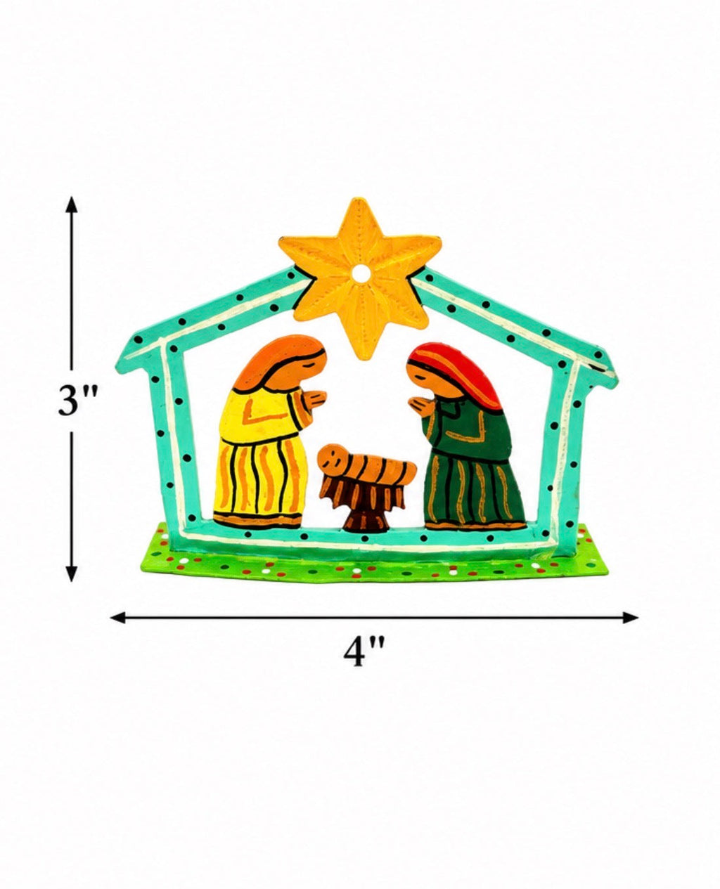 Small Painted Nativity — Turquoise | Haitian Steel Drum Metal Art | 4"