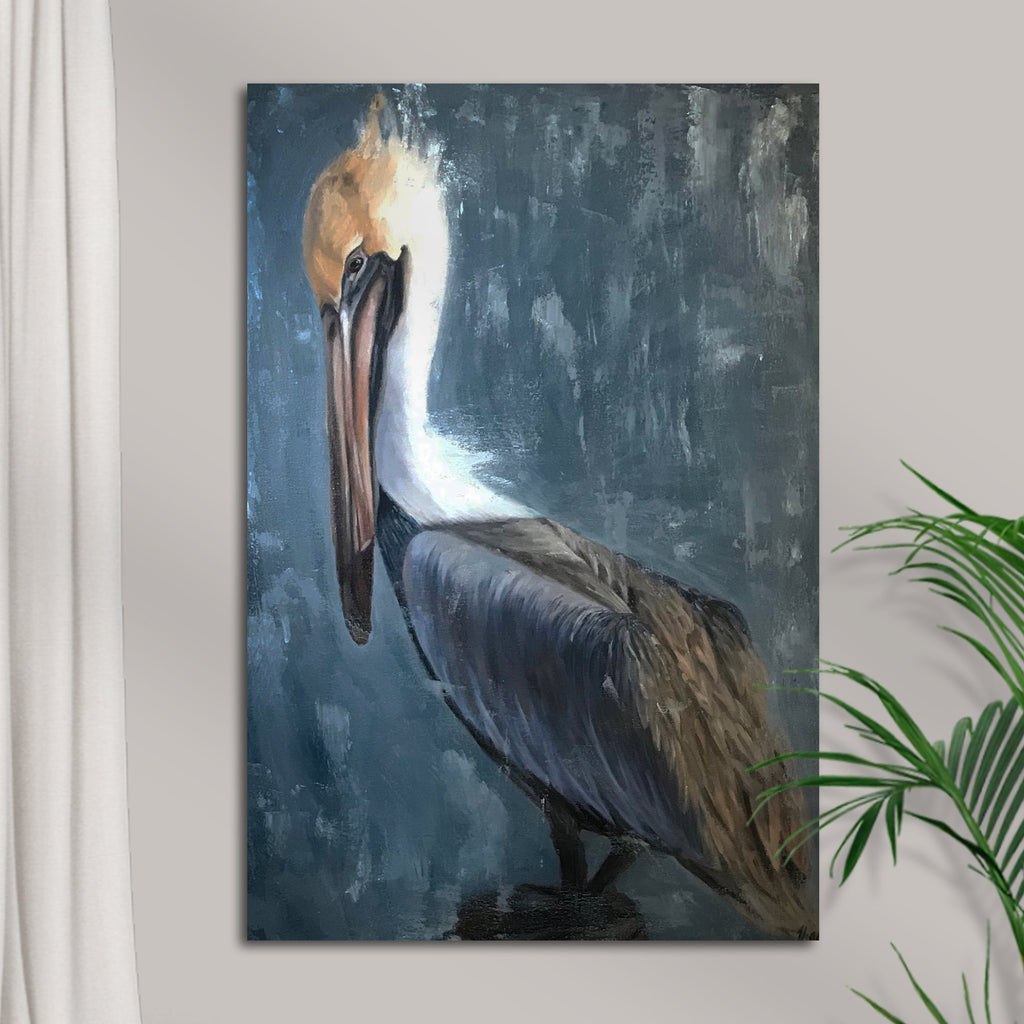 Pelican Painting "The Fish Catcher" Canvas Wall Art II